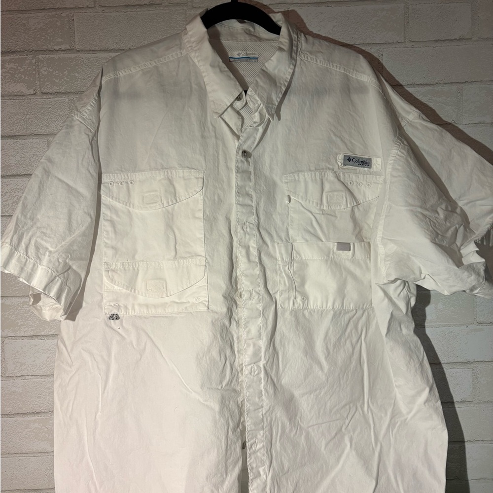 Columbia White Short-Sleeve Fishing Button-Up Shirt men’s 2X